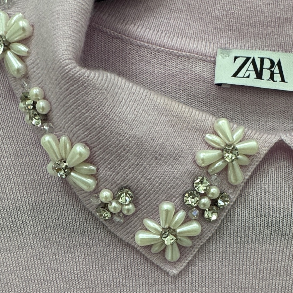 Zara Light Purple Sweater with Pearl Diamond Flower Collar - Picture 5 of 8